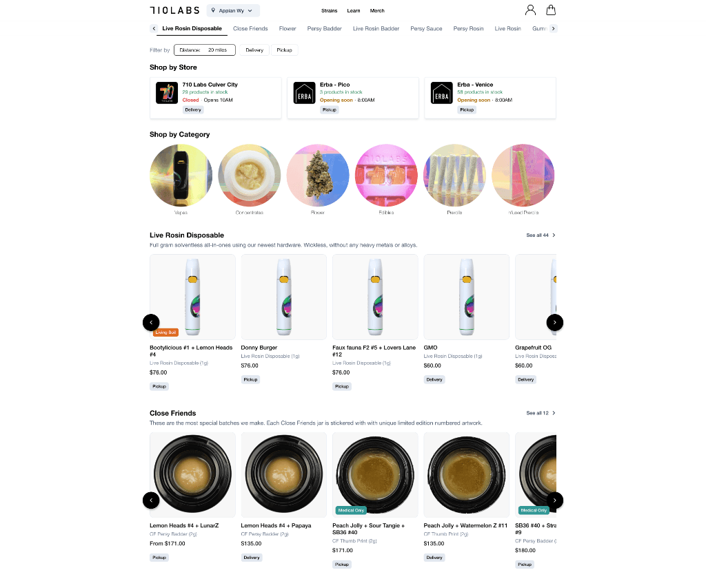 710 Labs Live storefront screenshot