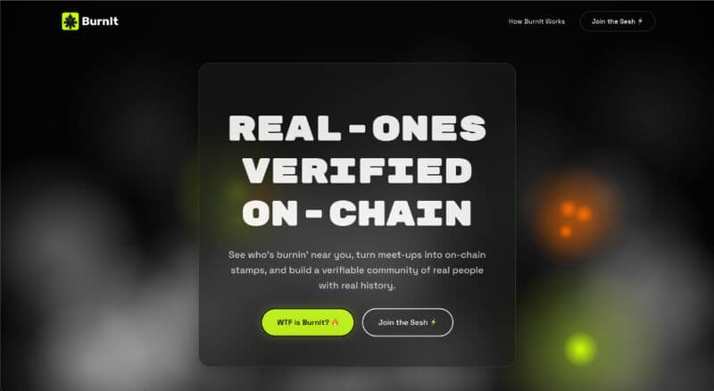 Screenshot of the BurnIt proof-of-attendance landing page.